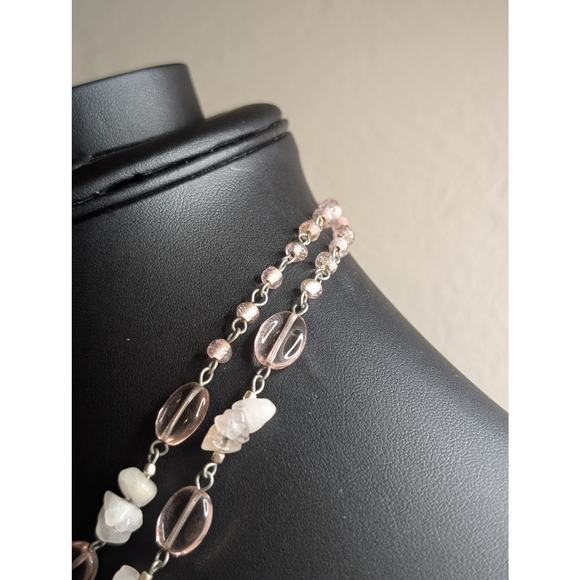 Robert Rose Pink Jadeite Quartz Chip Pink Glass Bead Double Strand Necklace - Picture 6 of 8